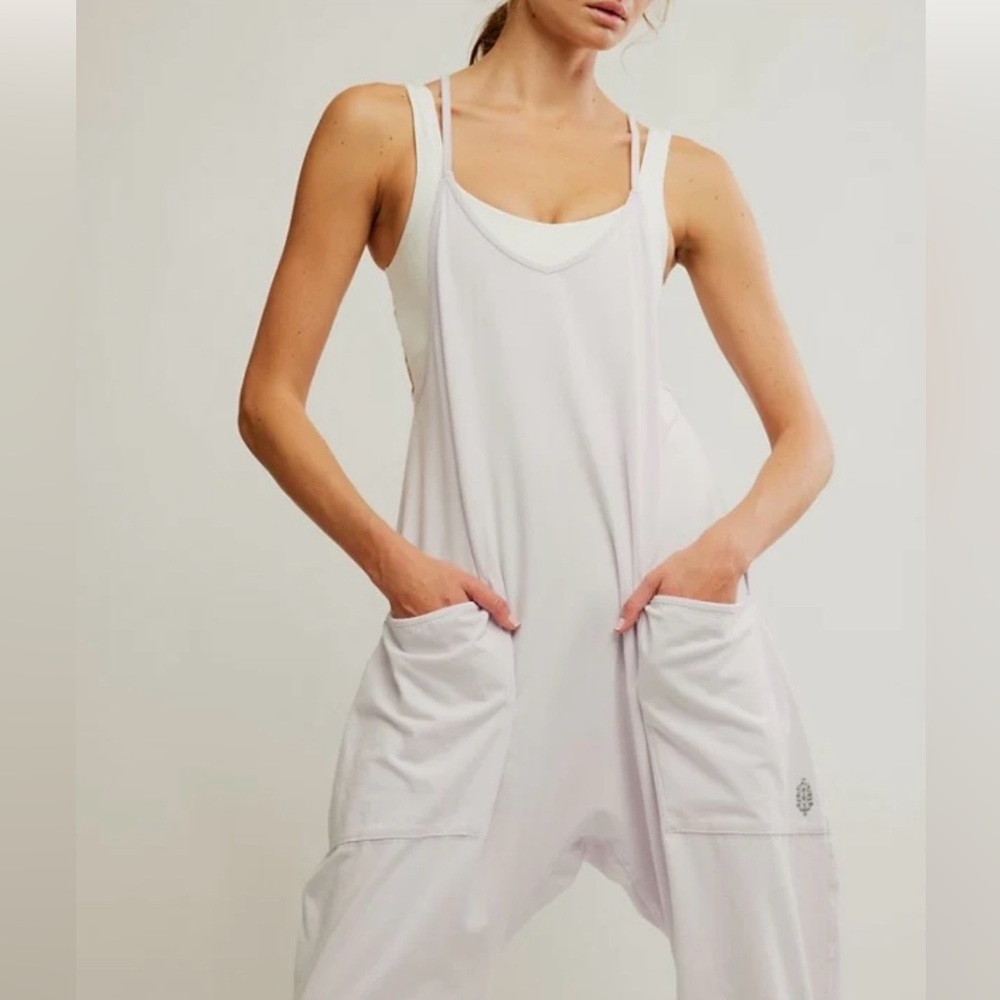 Free People Movement Hot Shot Onsie White Sleeveless Jumpsuit with Pockets